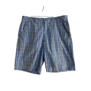 Ashworth Golf Shorts Mens 38 Blue Excellent Plaid Cotton Blend Flat Front